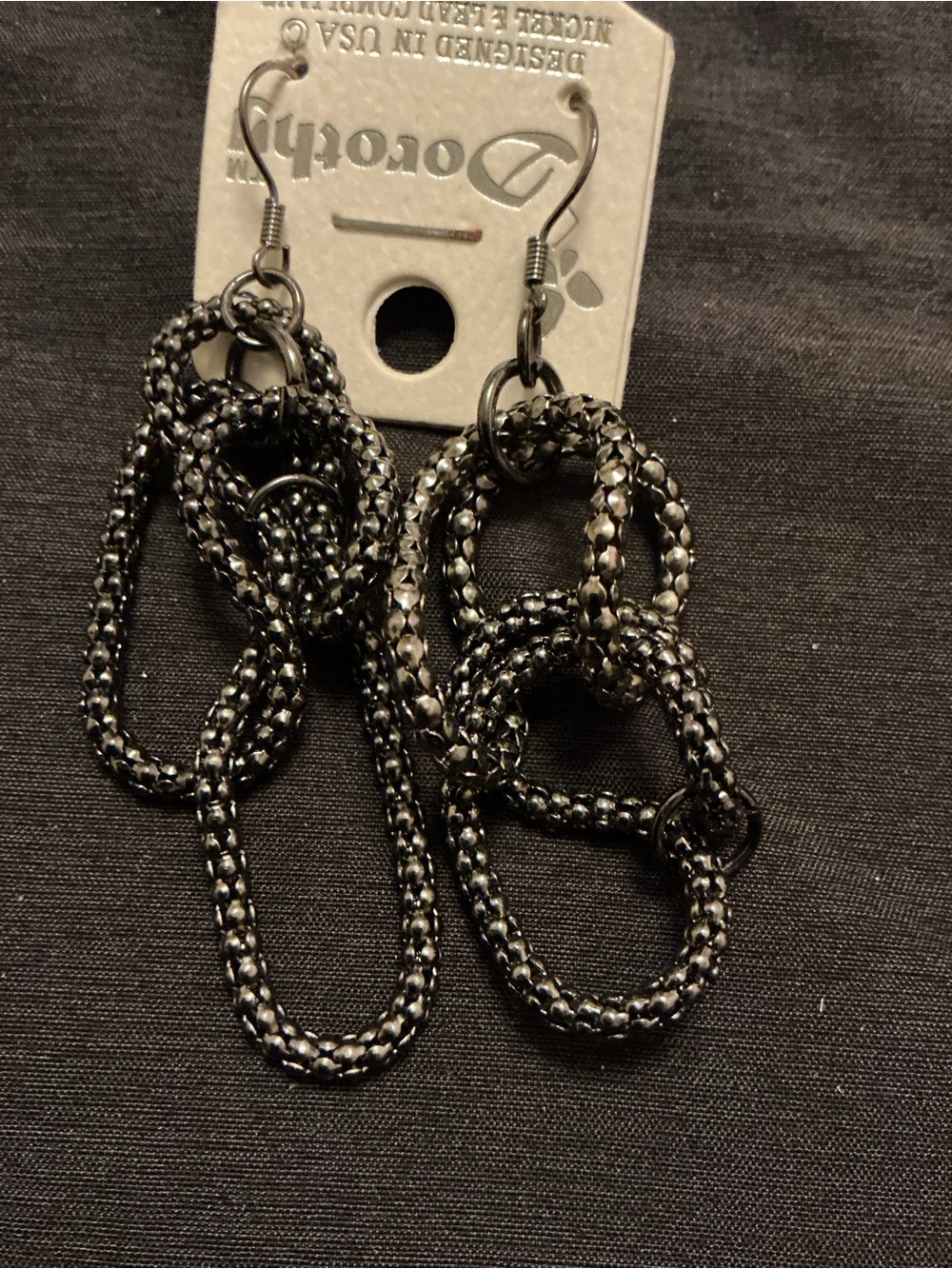 Pewter Textured Link Drop Earrings